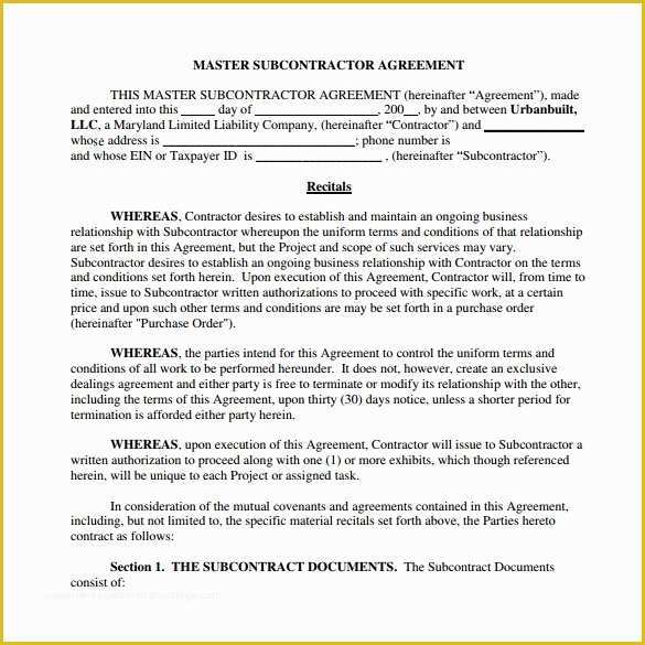 Free Construction Subcontractor Agreement Template Of 18 Subcontractor Agreement Templates