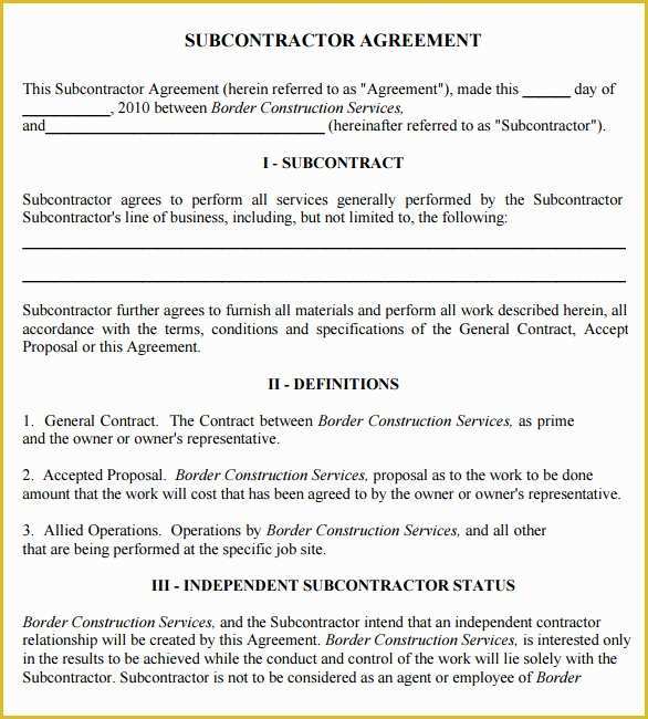 Free Construction Subcontractor Agreement Template Of 8 Subcontractor Agreement Samples