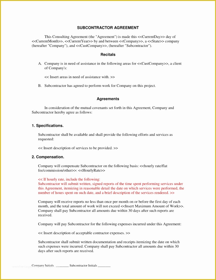 Free Construction Subcontractor Agreement Template Of Agreement Subcontractor Agreement