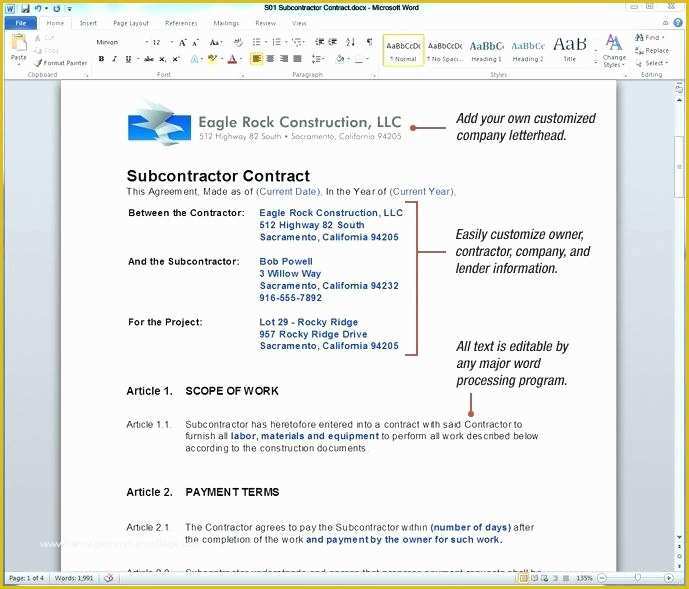 46 Free Construction Subcontractor Agreement Template