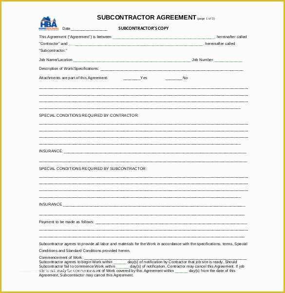 Free Construction Subcontractor Agreement Template Of Contractor Subcontractor Agreement Template Free