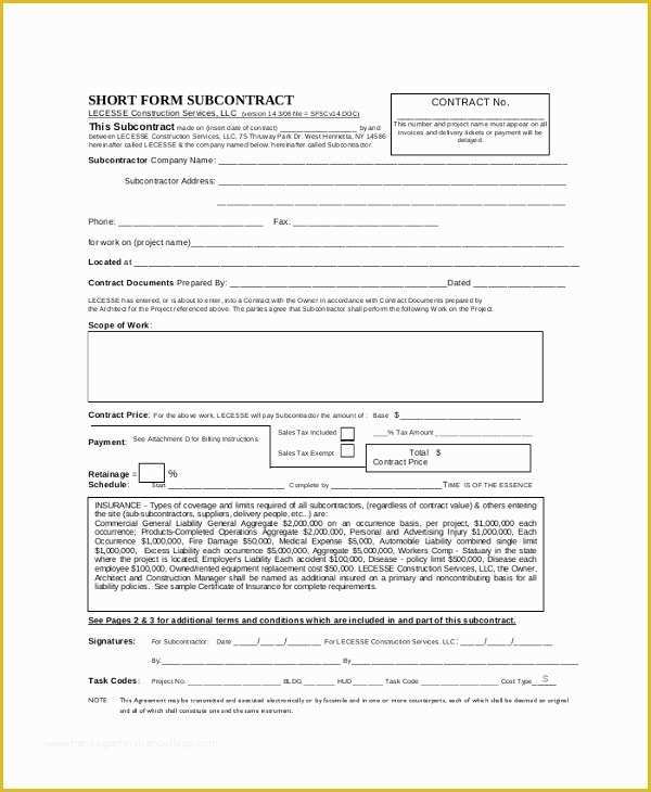 Free Construction Subcontractor Agreement Template Of Free Subcontractor Agreement Construction