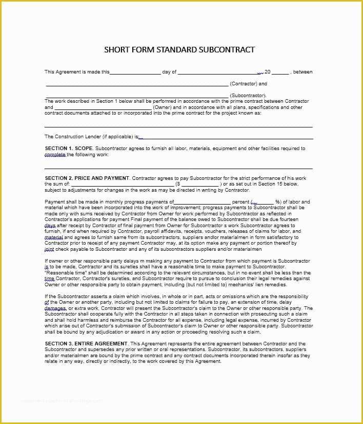 Free Construction Subcontractor Agreement Template Of Free Subcontractor Agreement Construction