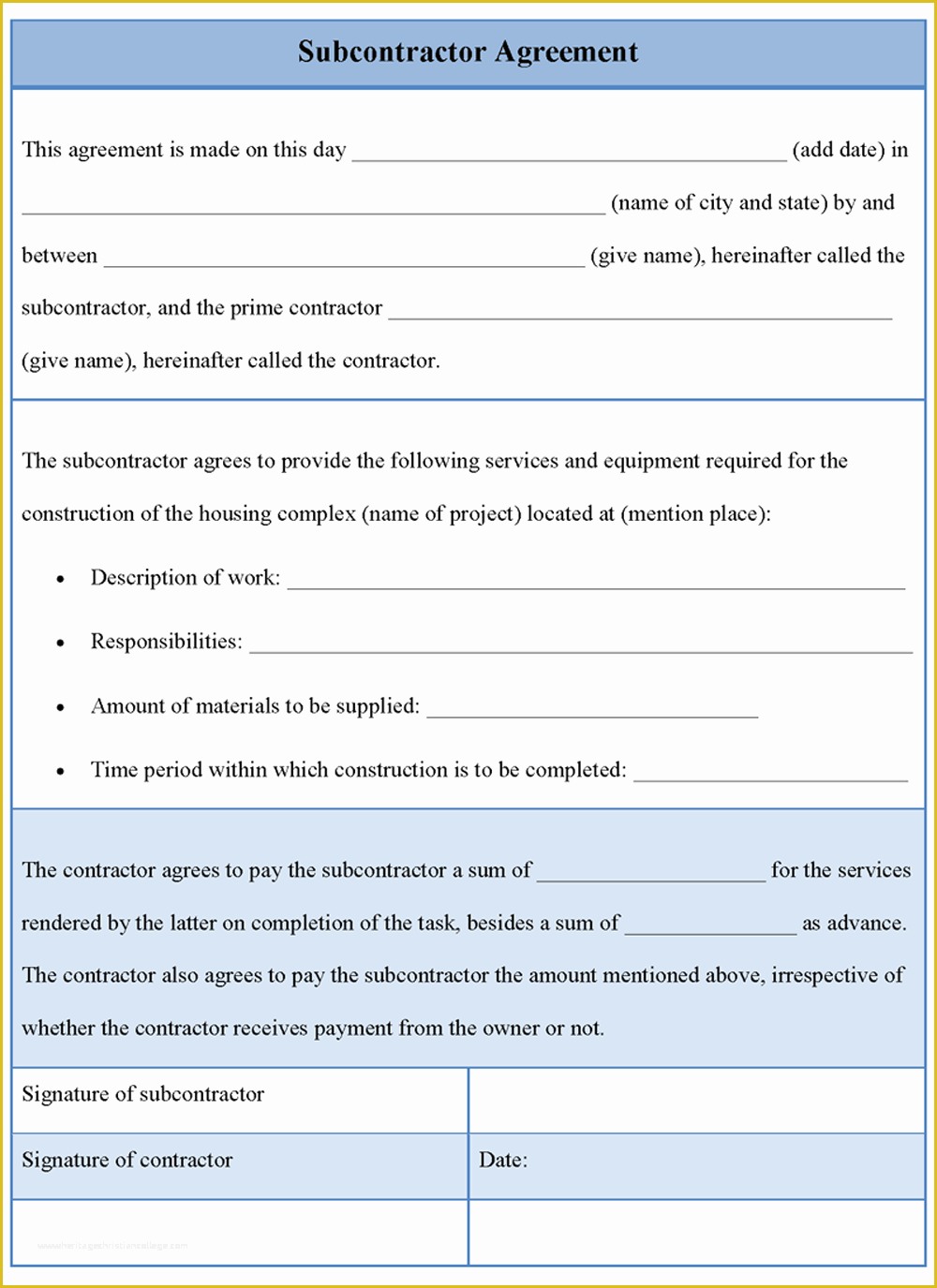 Free Construction Subcontractor Agreement Template Of Invoice Template Independent Contractor