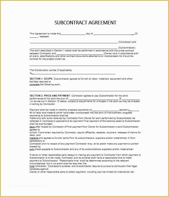 Free Construction Subcontractor Agreement Template Of Need A Subcontractor Agreement 39 Free Templates Here