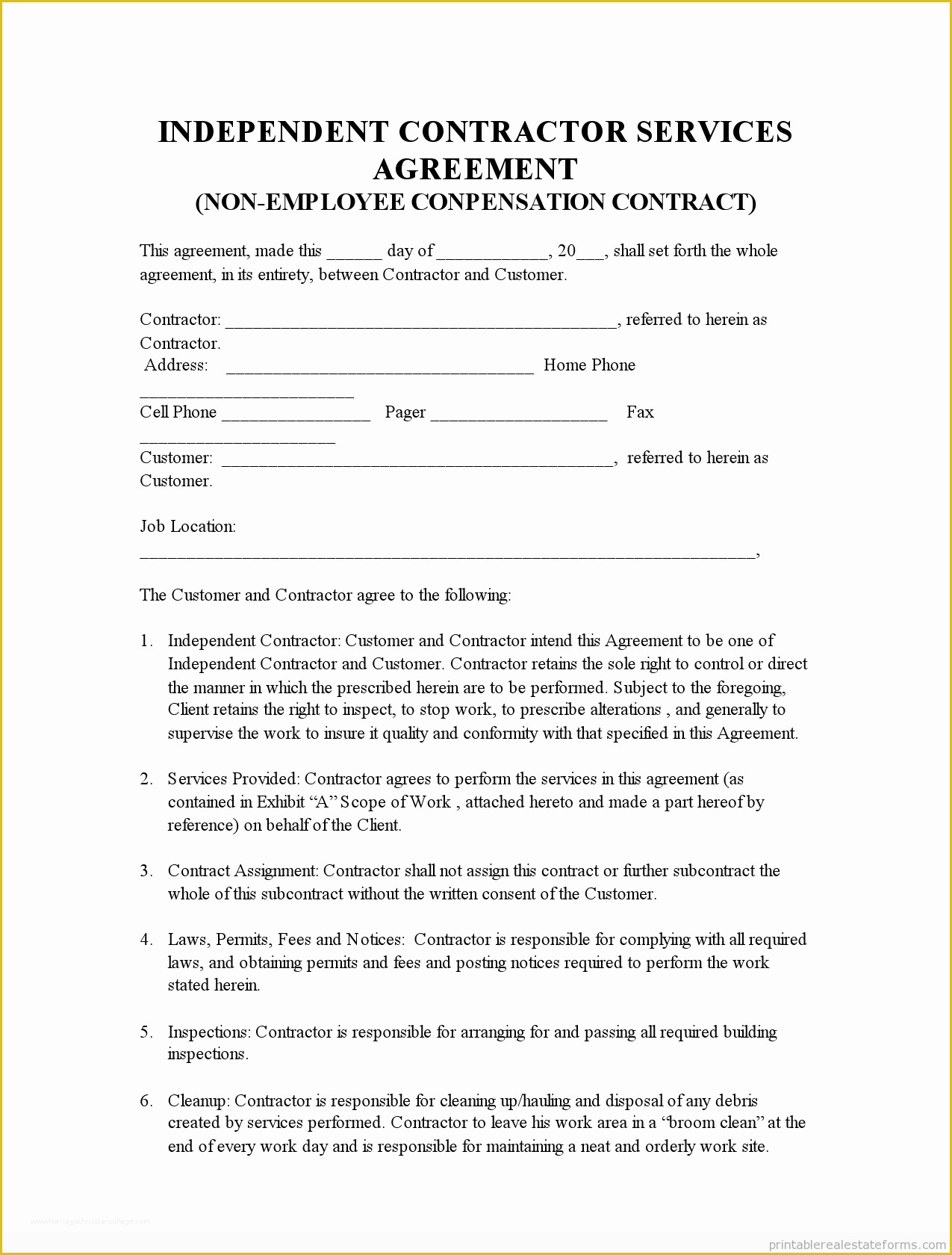 Free Construction Subcontractor Agreement Template Of Sample Printable Indep Contractor Agreement 2 form