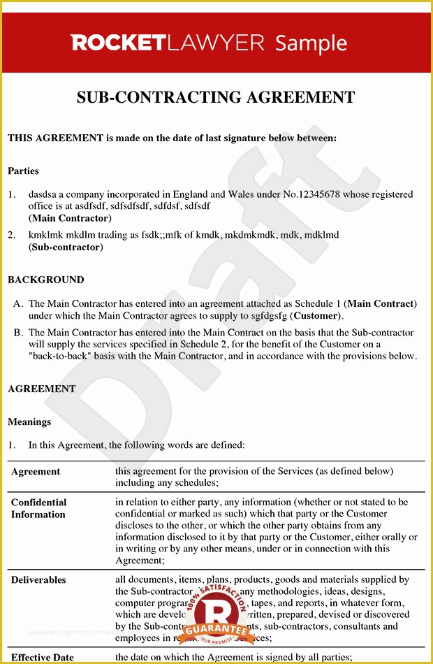 Free Construction Subcontractor Agreement Template Of Subcontract Agreement Create A Subcontractor Contract Line