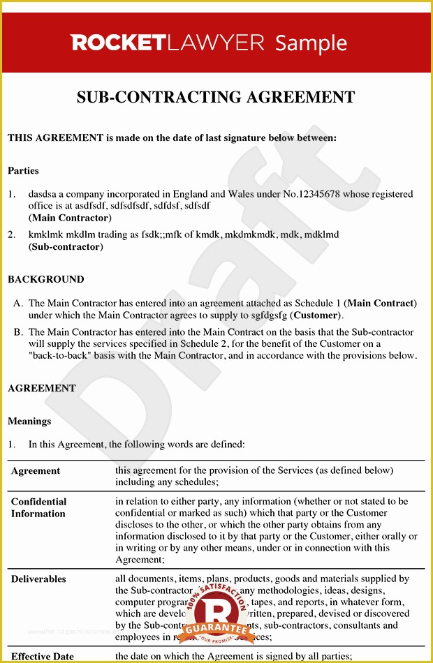 Free Construction Subcontractor Agreement Template Of Subcontract Agreement Create A Subcontractor Contract Line