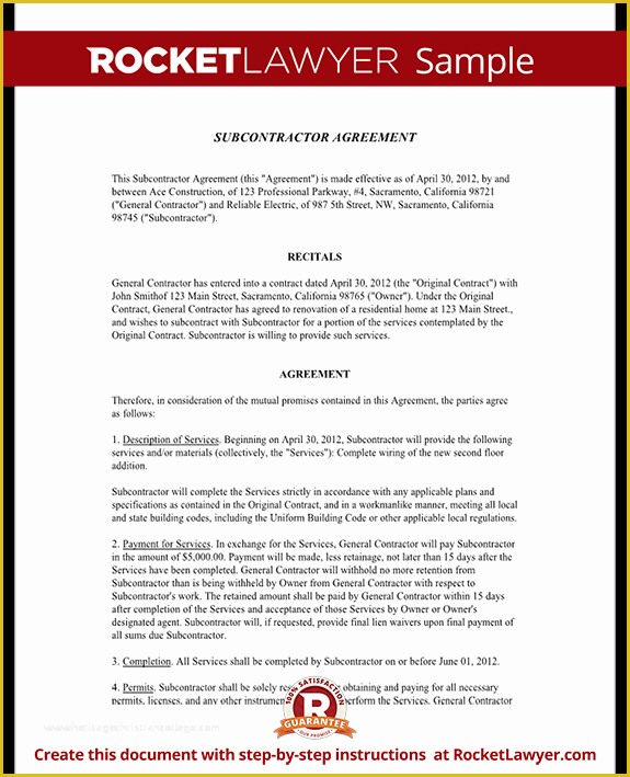 Free Construction Subcontractor Agreement Template Of Subcontractor Agreement Contract form