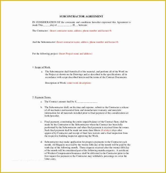 Free Construction Subcontractor Agreement Template Of Subcontractor Agreement Template – 16 Free Word Pdf