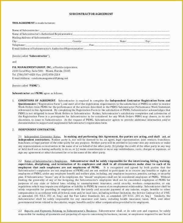 Free Construction Subcontractor Agreement Template Of Subcontractor Contract Agreement Template Free