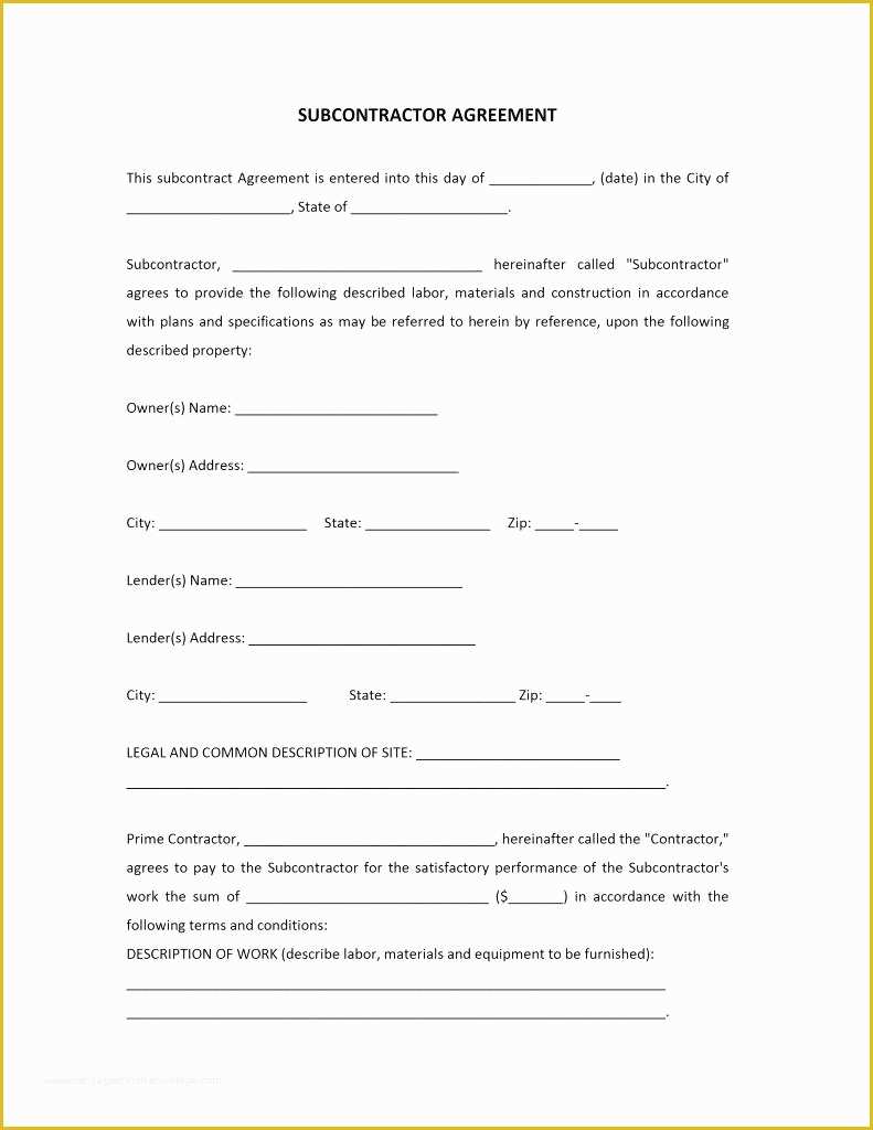 Free Construction Subcontractor Agreement Template Of Template Construction Subcontractor Agreement Template