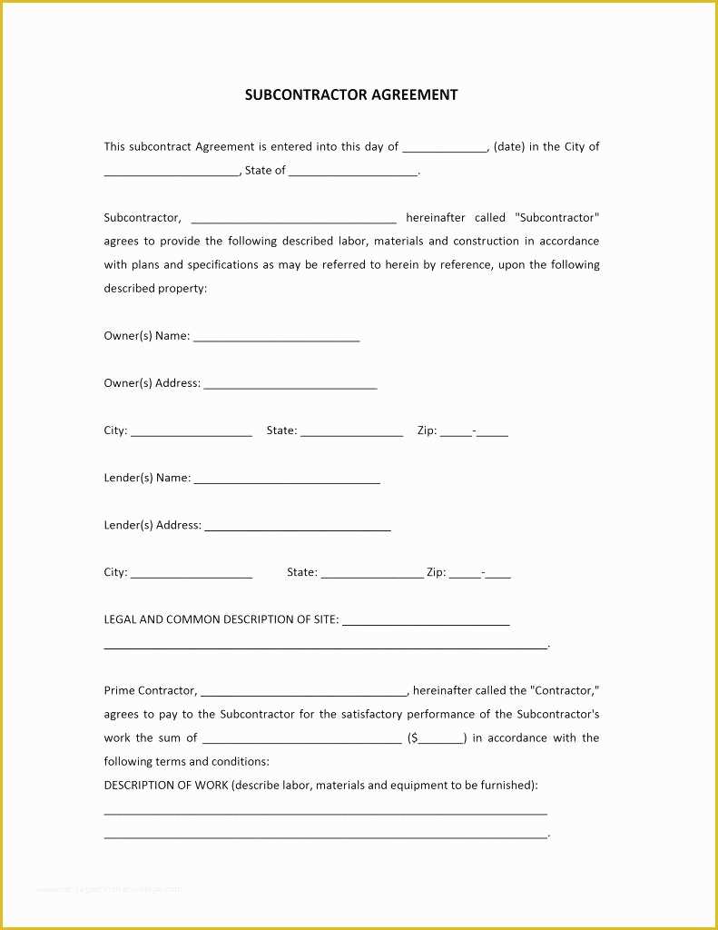 Free Construction Subcontractor Agreement Template Of Template Construction Subcontractor Agreement Template