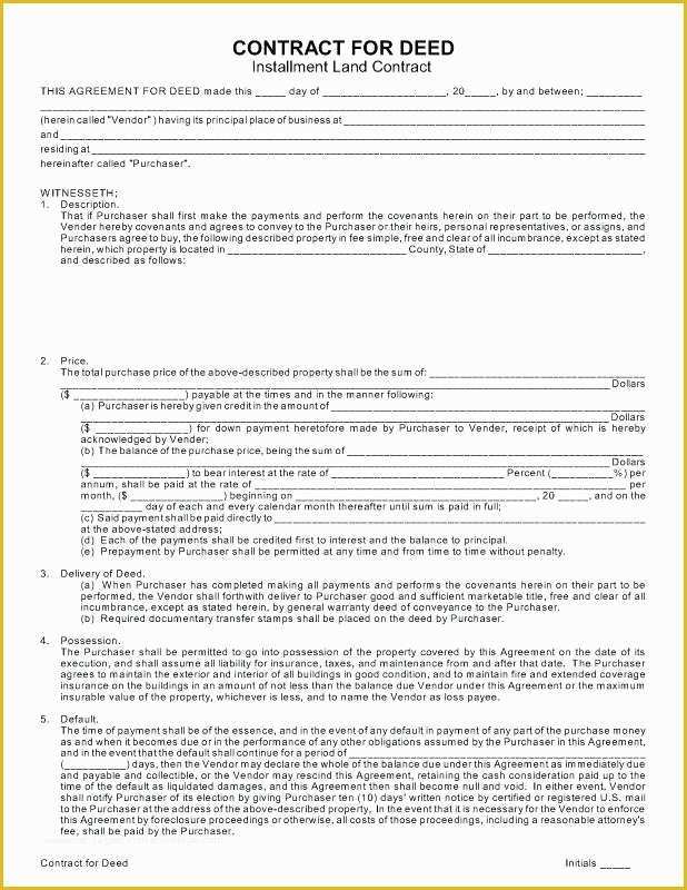 Free Contract for Deed Template Of Contract for Deed Template Download Land Agreement Elegant