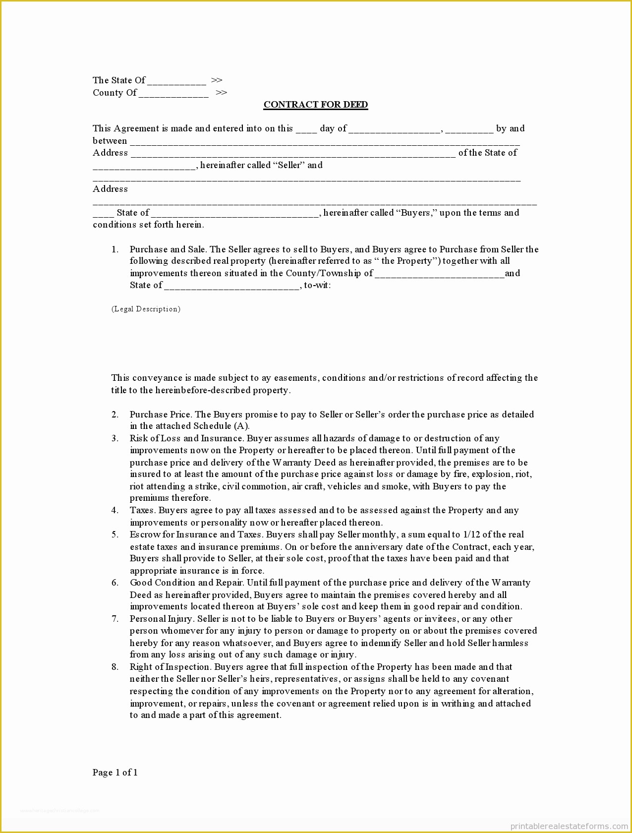Free Contract for Deed Template Of Free Printable Contract for Deed form Basic Templates