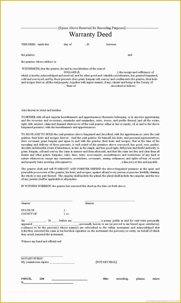 Free Contract for Deed Template Of Sample Printable Warranty Deed form