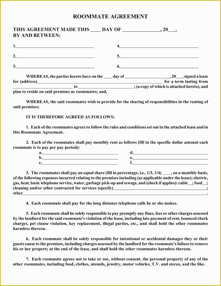 Free Contract Templates Of 40 Free Roommate Agreement Templates & forms Word Pdf