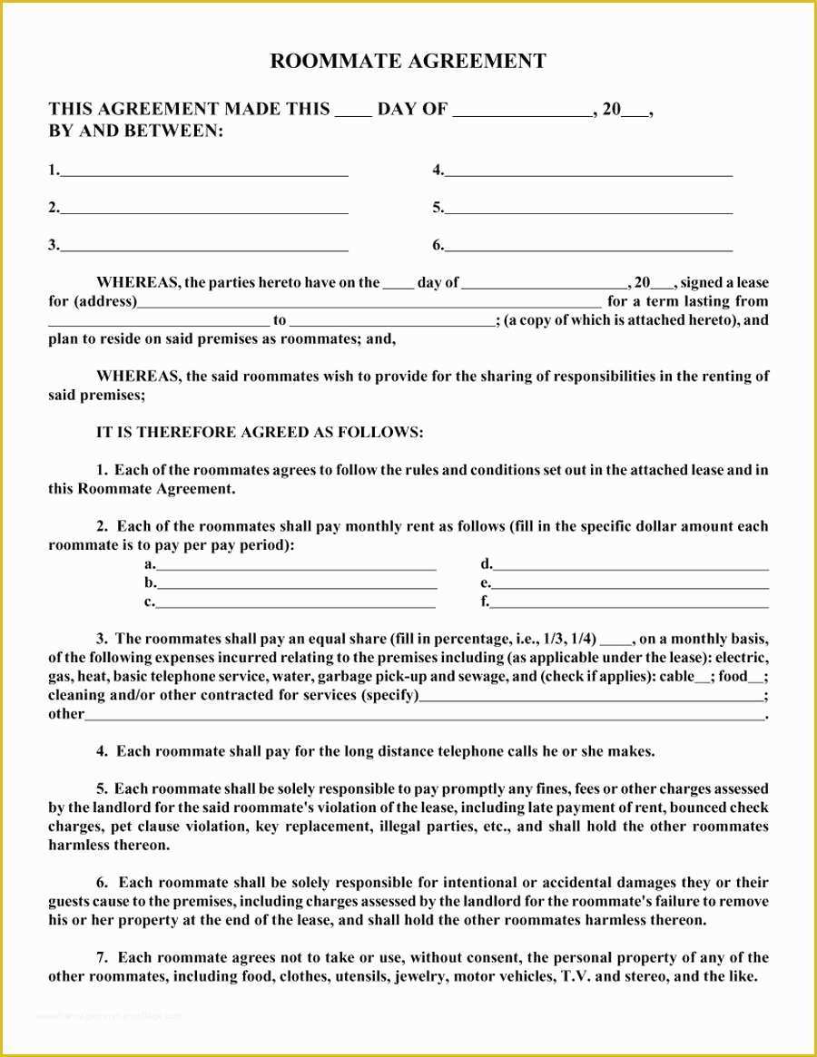 Free Contract Templates Of 40 Free Roommate Agreement Templates & forms Word Pdf