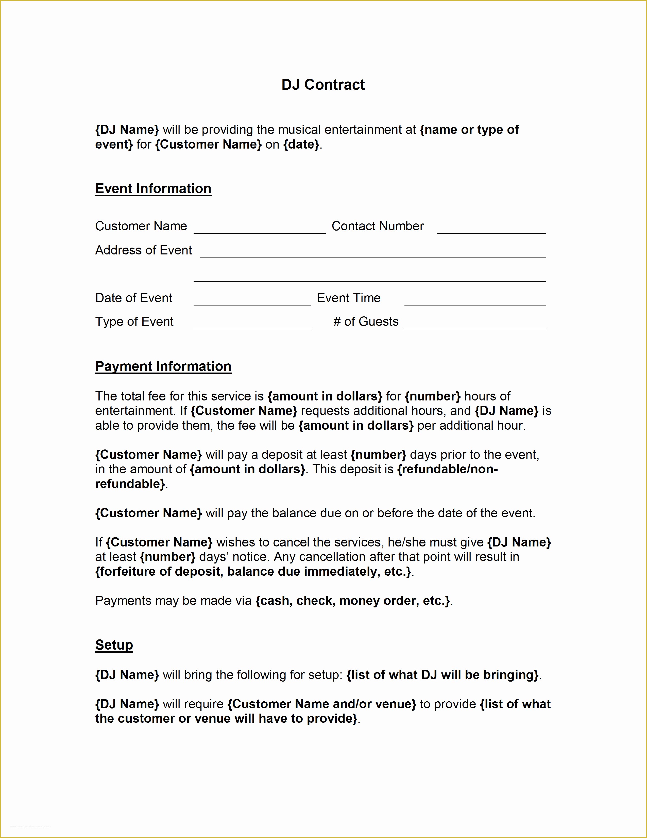 Free Contract Templates Of Dj Contract Template