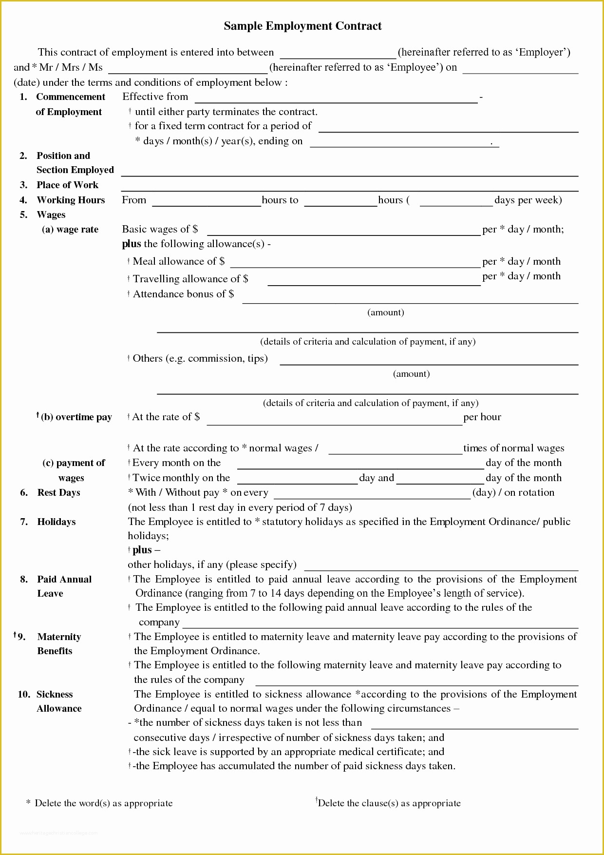 Free Contract Templates Of Free Printable Employment Contract Sample form Generic