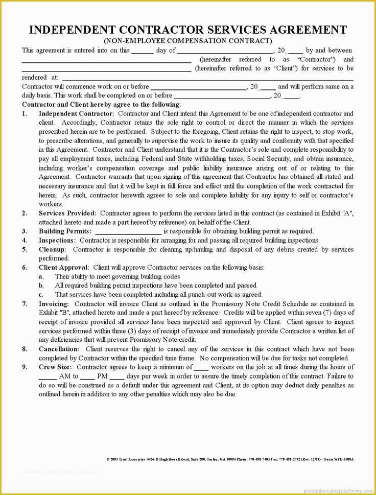 Free Contract Templates Of Free Printable Independent Contractor Agreement form