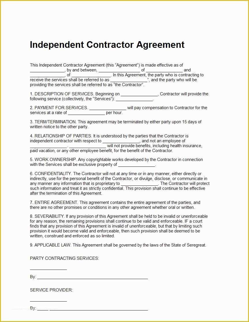 Free Contractor Agreement Template Of Independent Contractor Agreement Template Sample