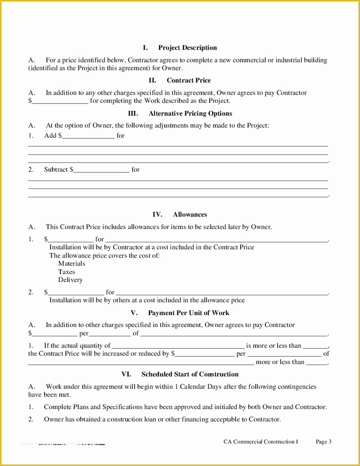 Free Contractor Agreement Template Of Printable Sample Construction Contract Template form