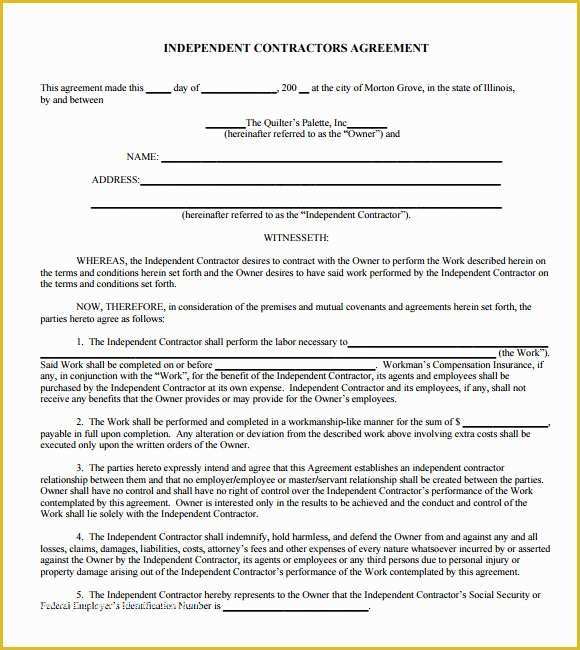 Free Contractor Contract Template Of 19 Sample Independent Contractor Agreements