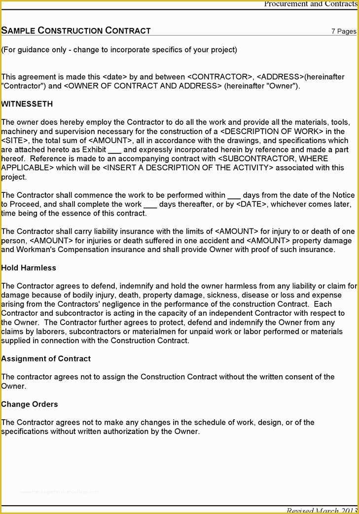 Free Contractor Contract Template Of 6 Construction Contract Template Free Download