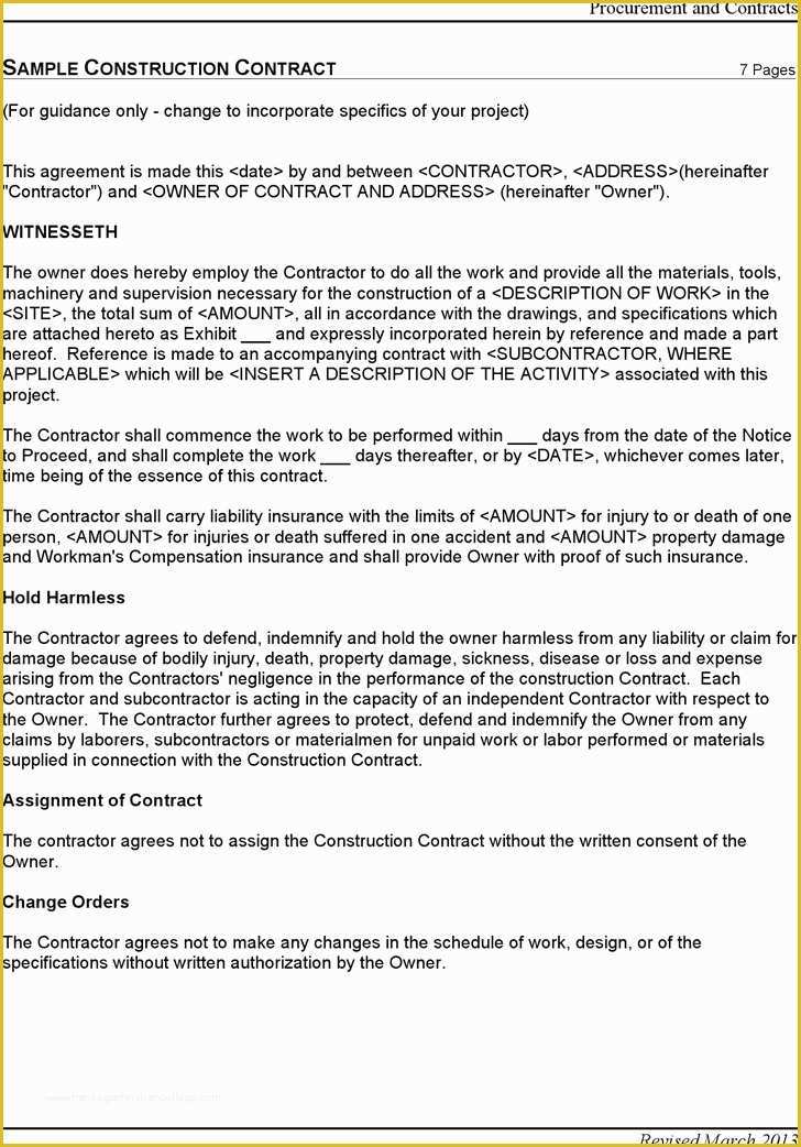 Free Contractor Contract Template Of 6 Construction Contract Template Free Download