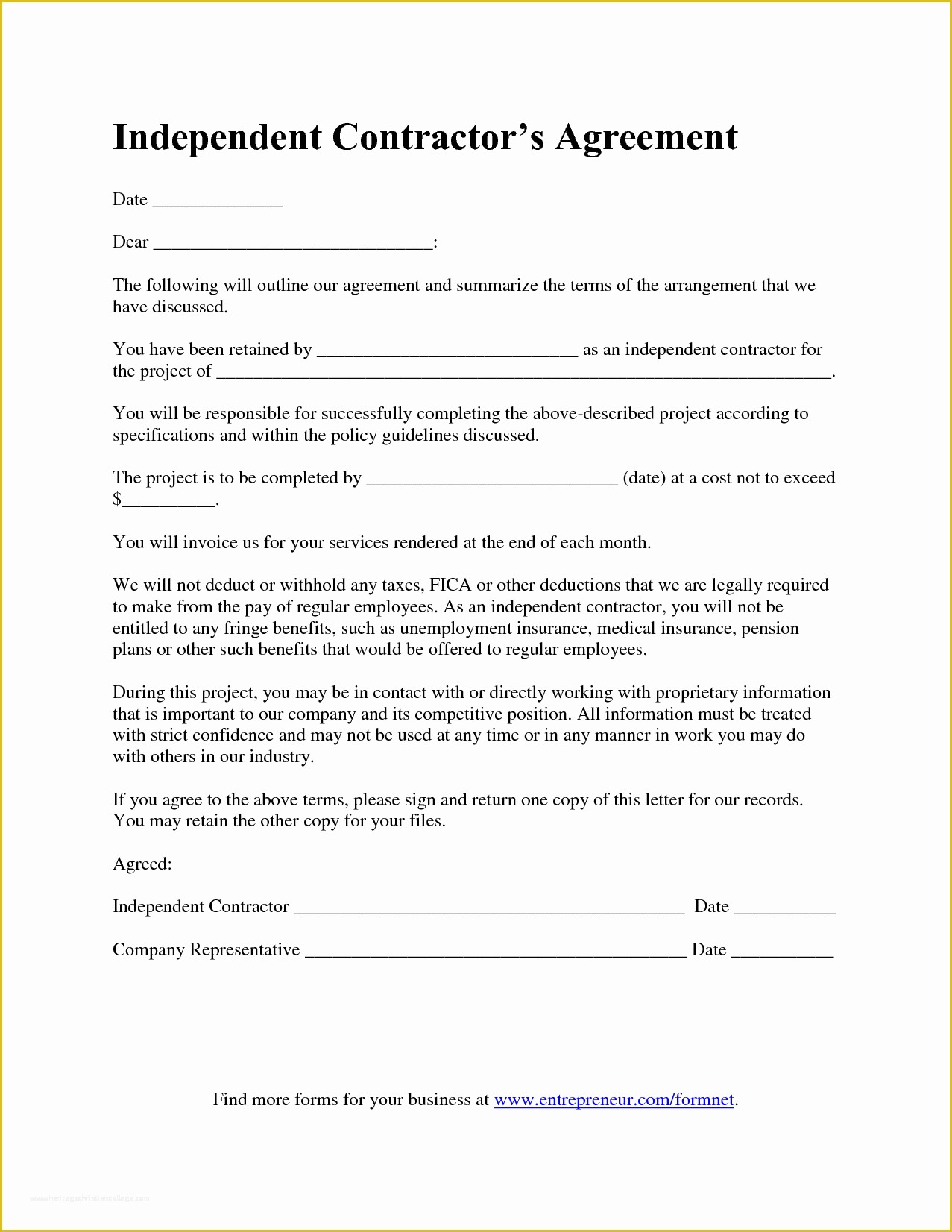 Free Contractor Contract Template Of 7 Contractor Agreement Templatereport Template Document