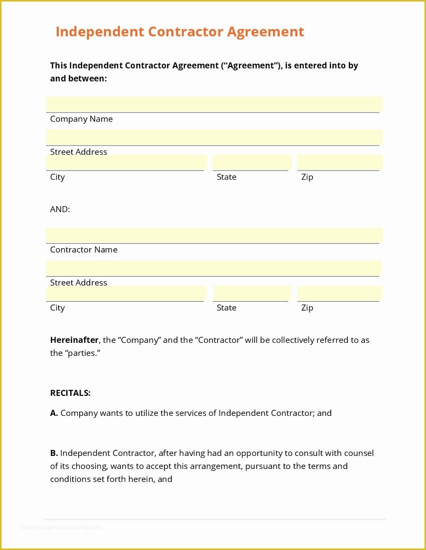 Free Contractor Contract Template Of Business form Template Gallery