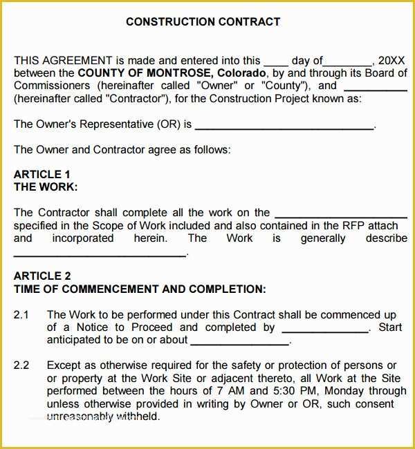 Free Contractor Contract Template Of Construction Contract 7 Free Pdf Download