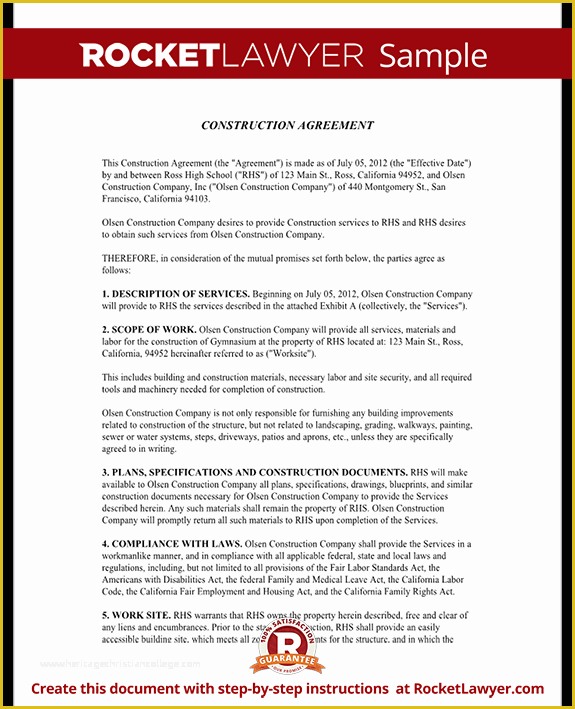Free Contractor Contract Template Of Construction Contract Template Construction Agreement form