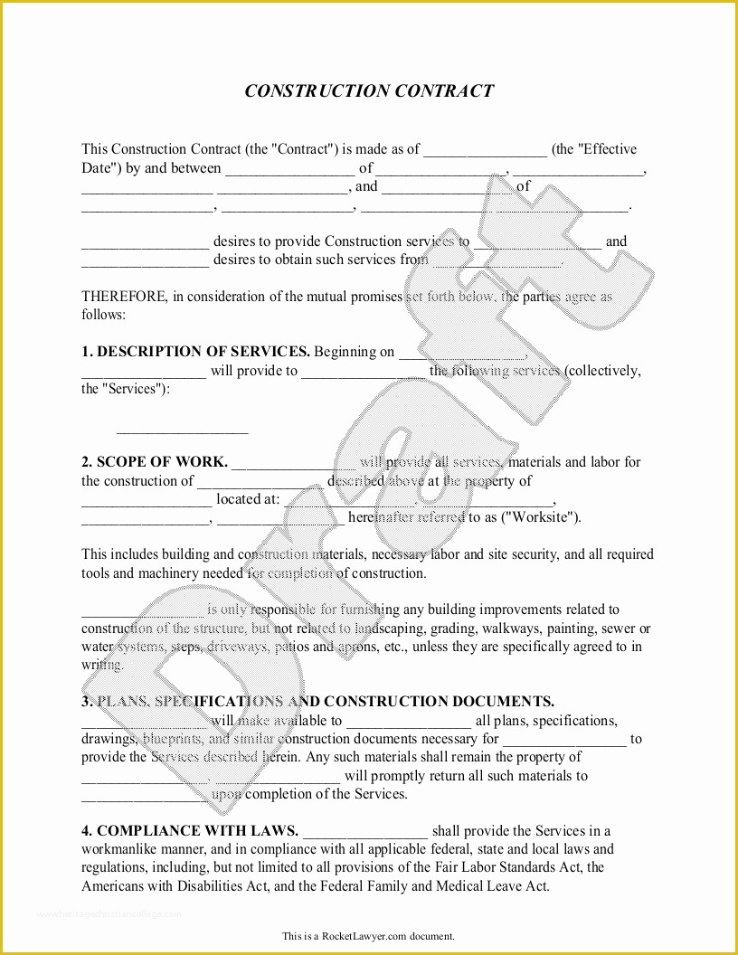 Free Contractor Contract Template Of Construction Contract Template Construction Agreement