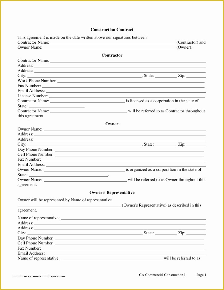 Free Contractor Contract Template Of Construction Contract Template