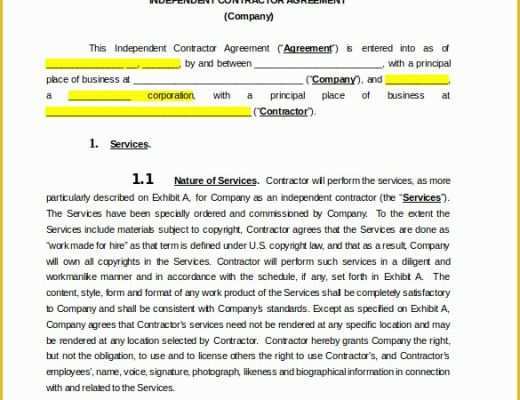 Free Contractor Contract Template Of Free Independent Contractor Agreement form Download