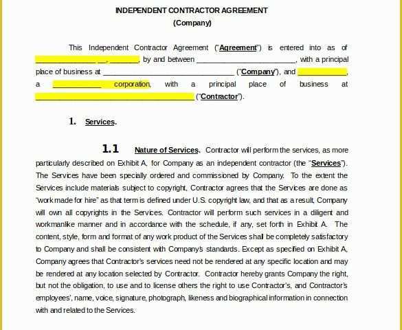 Free Contractor Contract Template Of Free Independent Contractor Agreement form Download