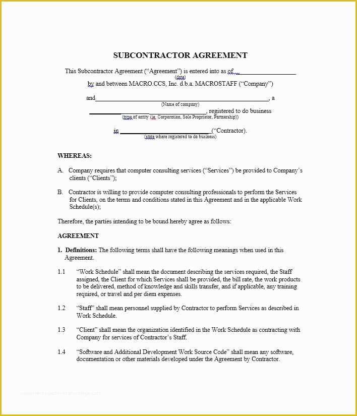 Free Contractor Contract Template Of Need A Subcontractor Agreement 39 Free Templates Here