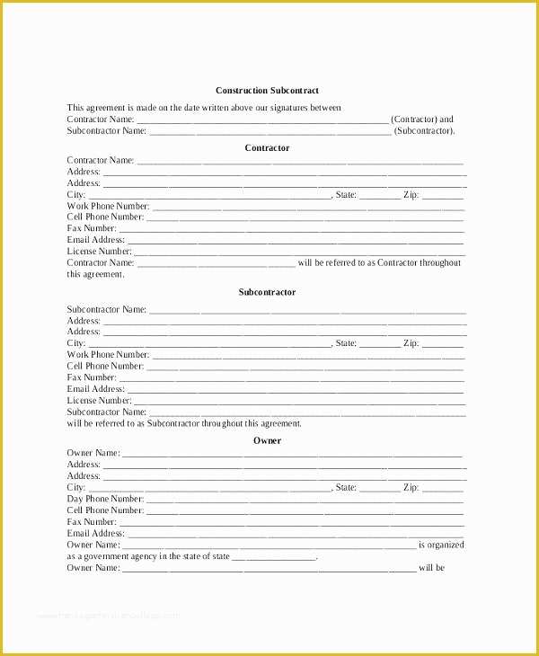 Free Contractor Contract Template Of Subcontractor Contract Agreement Template Free