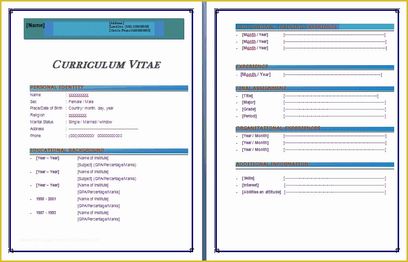 Free Curriculum Vitae Template Word Of 6 Curriculum Vitae In Ms Word