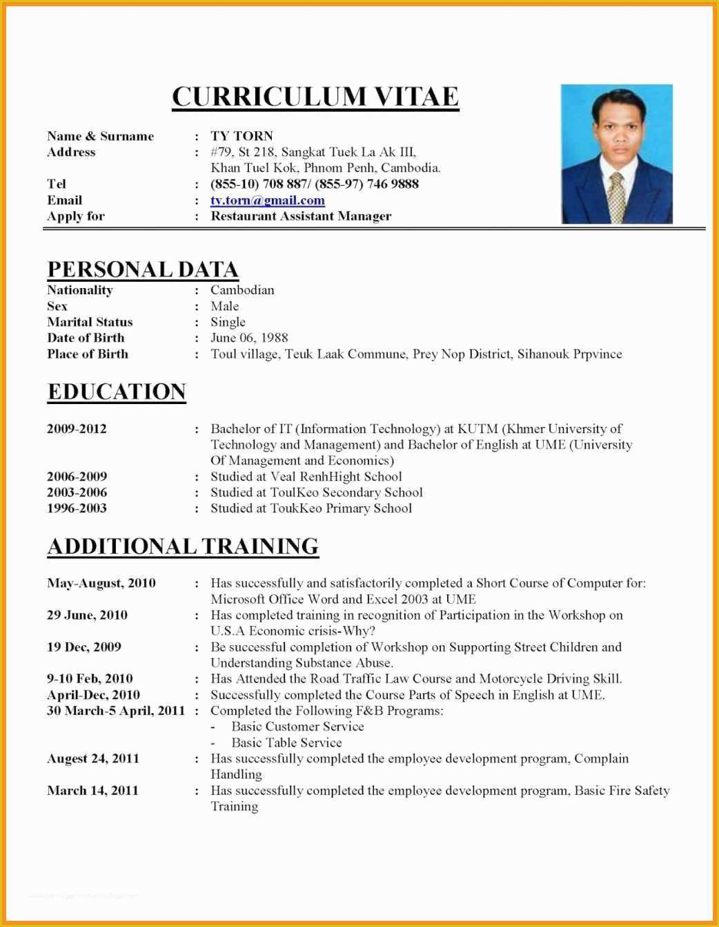 Free Curriculum Vitae Template Word Of 8 Curriculum Vitae Template