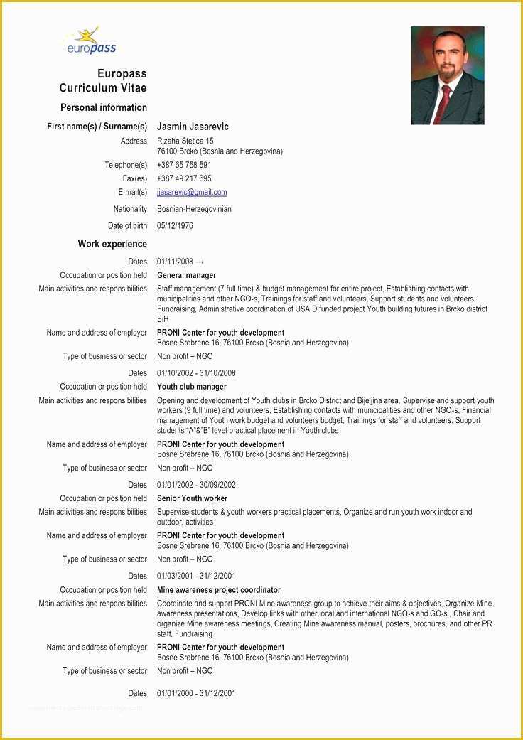 Free Curriculum Vitae Template Word Of Curriculum Vitae European format Word