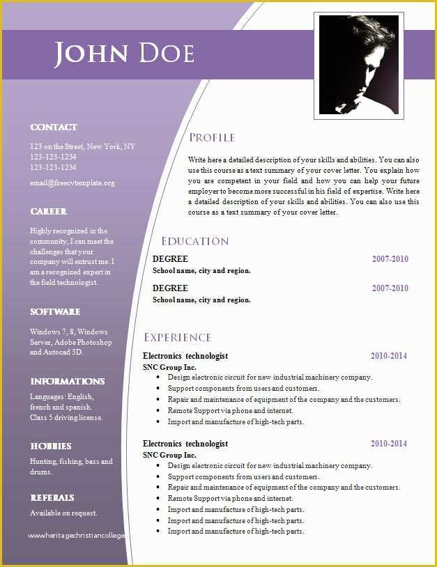 Free Curriculum Vitae Template Word Of Cv Templates for Word Doc 632 – 638 – Free Cv Template