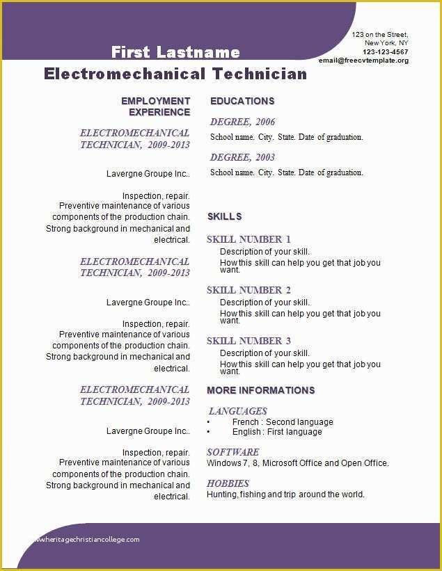 Free Curriculum Vitae Template Word Of Free Cv Template 107 to 113 – Free Cv Template Dot org