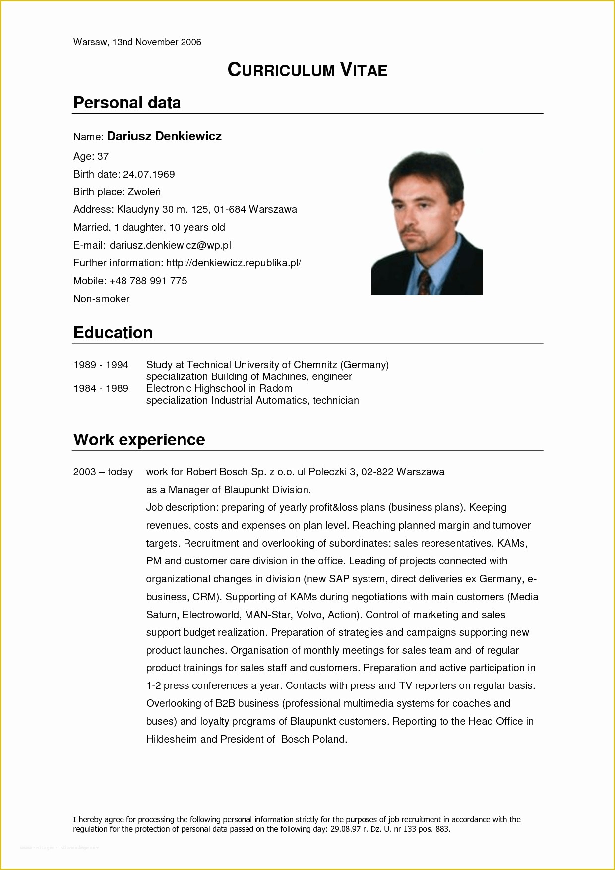 Free Curriculum Vitae Template Word Of German Cv Template Doc