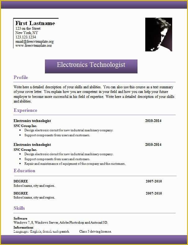 Free Curriculum Vitae Template Word Of Template 961 to 967 – Free Cv Template Dot org
