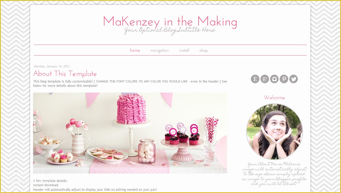 Free Cute Blogger Templates Of Modern Template Pink Chevron Design