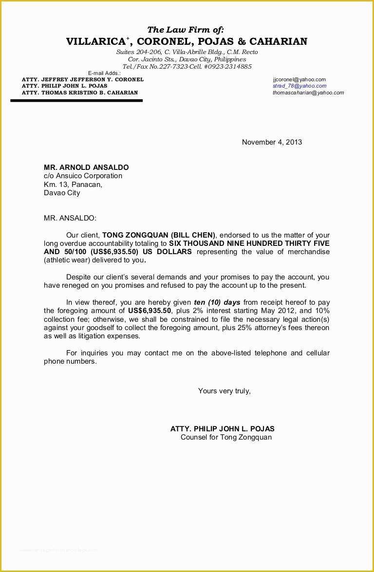 Free Demand Letter Template Of Arnold Ansaldo Demand Letter