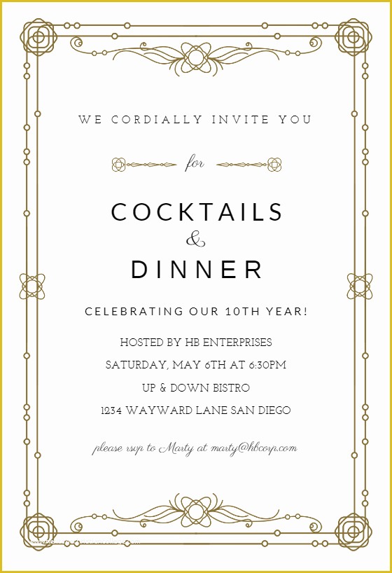 Free Dinner Invitation Template Of Classic Border Free Business event Invitation Template